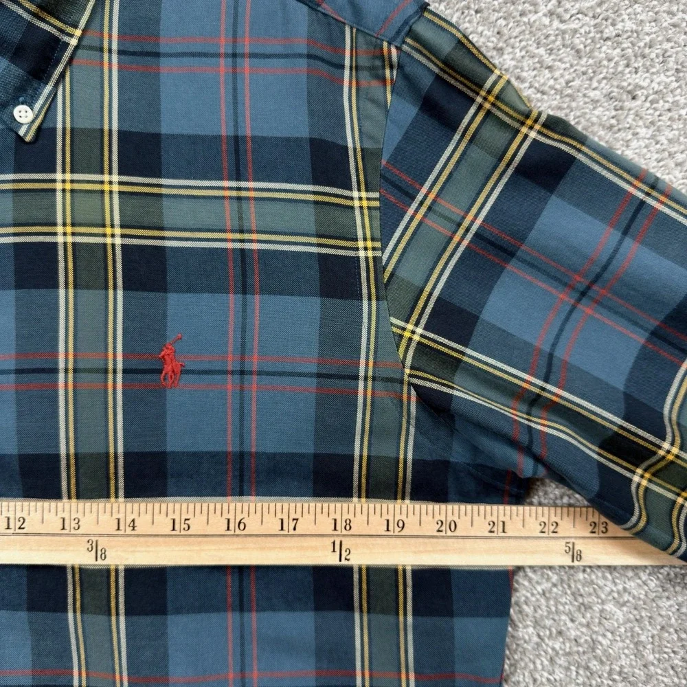 Ralph Lauren Shirt Mens M Blue Green Plaid Custom Fit Button Down Pony Cotton